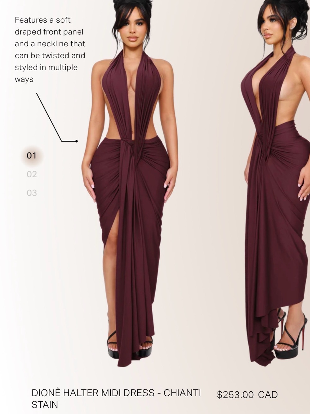 COUCOO dioné halter midi dress in chianti stain